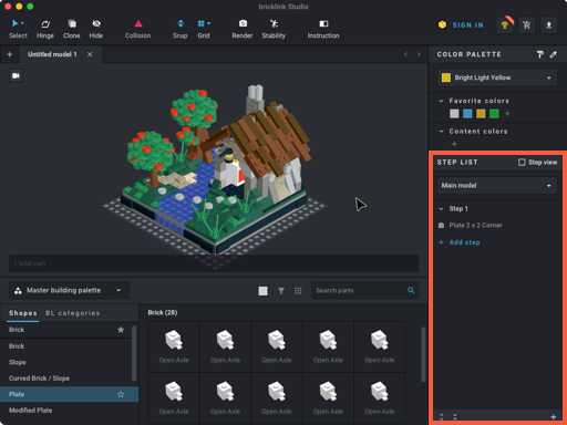 Tutorial on using Studio 2.0 ， Chapter 8 Assigning parts to steps