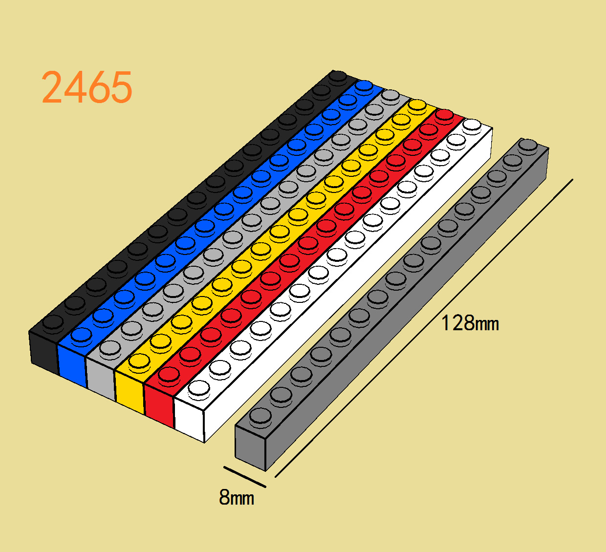 2465 building block accessories, basic brick 1x16 particles